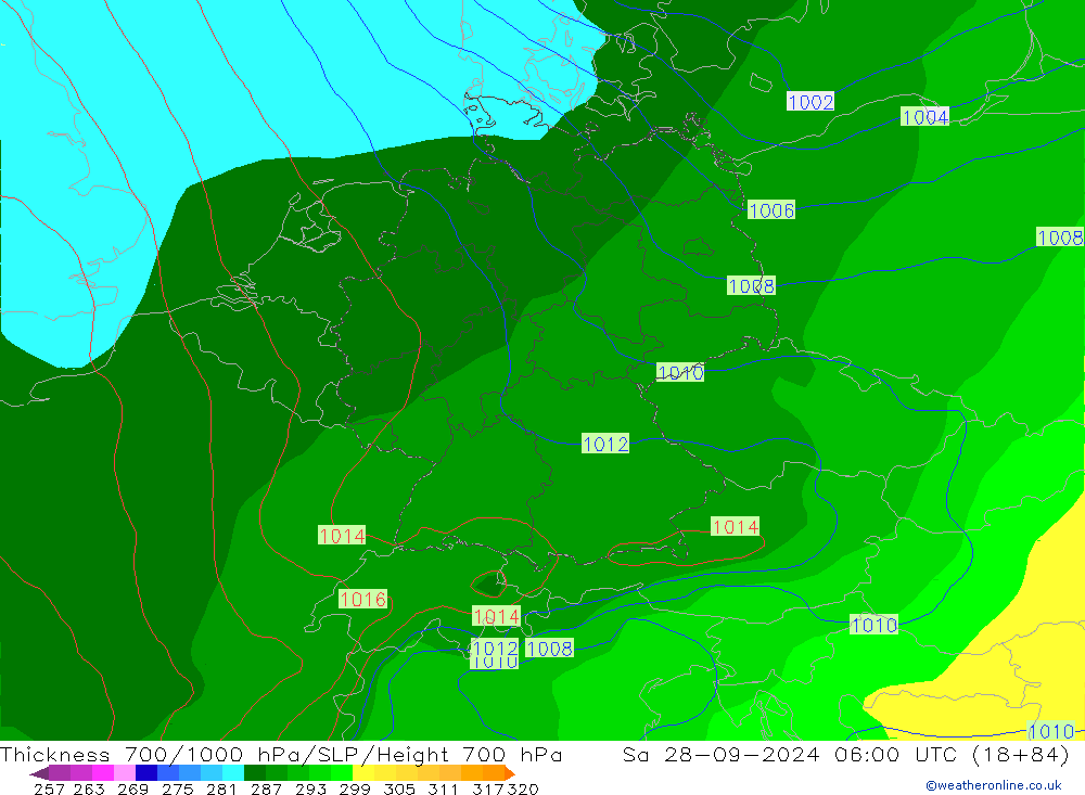 Thck 700-1000 hPa GFS Sa 28.09.2024 06 UTC