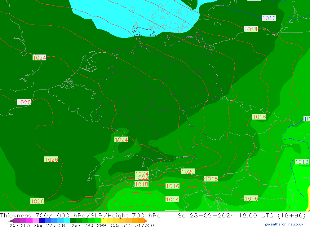 700-1000 hPa Kalınlığı GFS Cts 28.09.2024 18 UTC