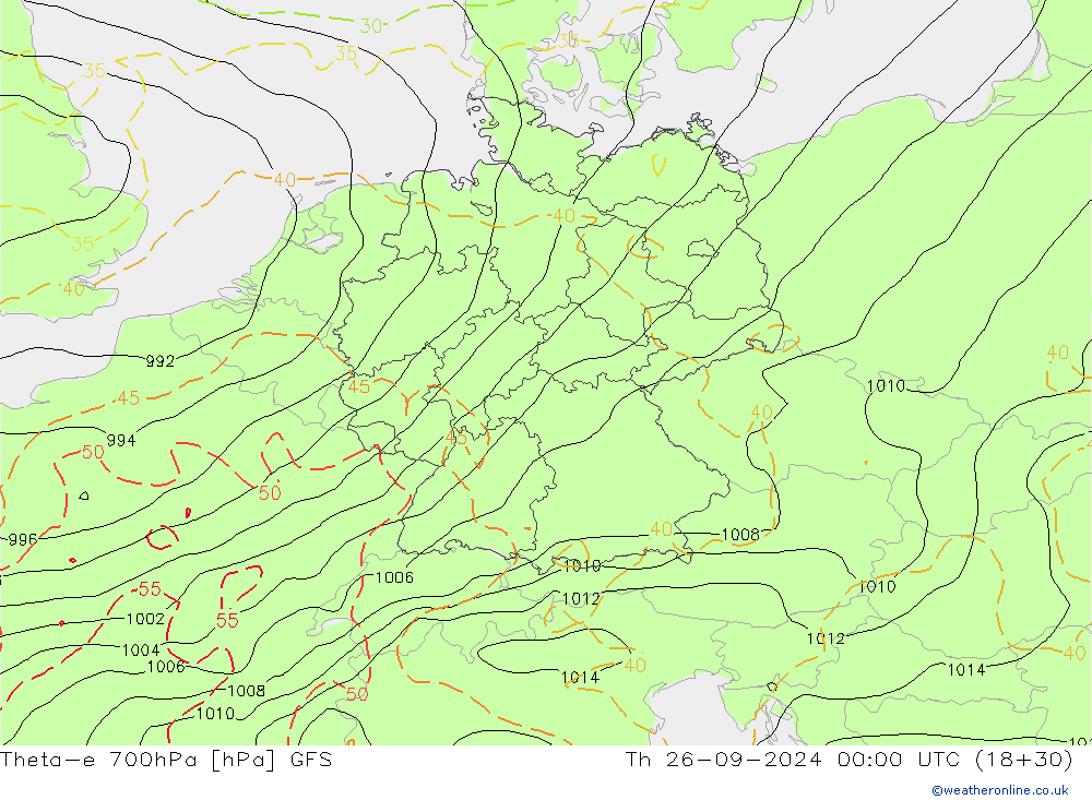 Theta-e 700hPa GFS Th 26.09.2024 00 UTC