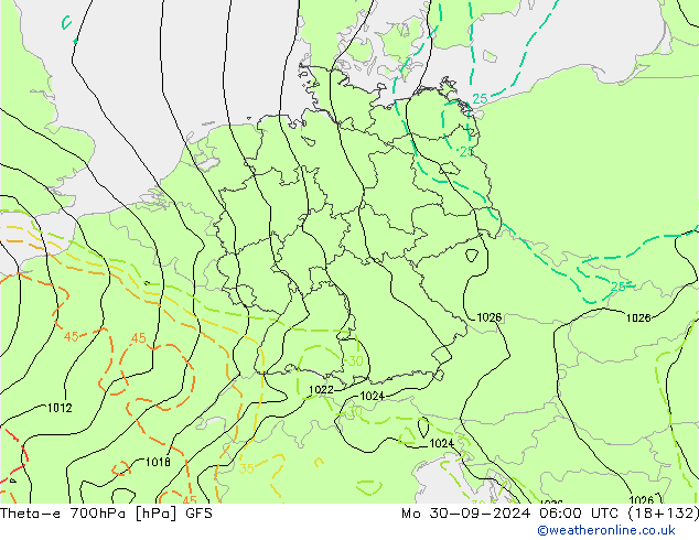 Theta-e 700hPa GFS lun 30.09.2024 06 UTC