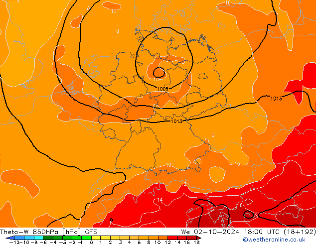 Theta-W 850hPa GFS We 02.10.2024 18 UTC