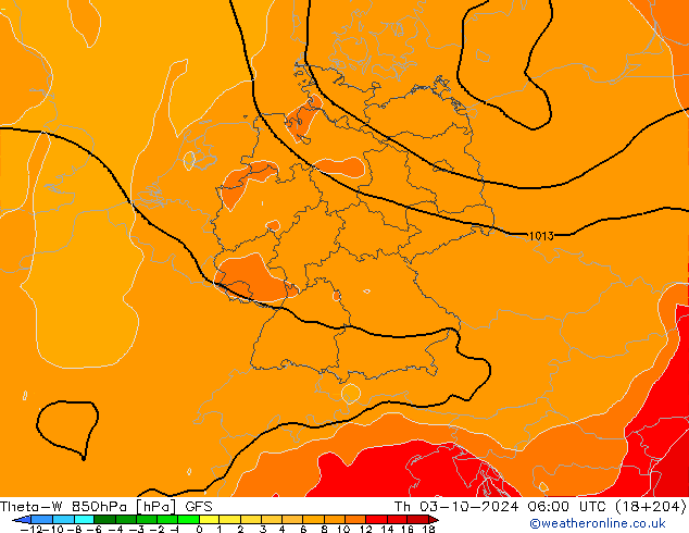 Theta-W 850hPa GFS do 03.10.2024 06 UTC