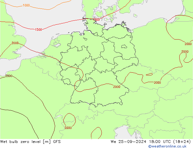 Wet bulb zero level GFS We 25.09.2024 18 UTC