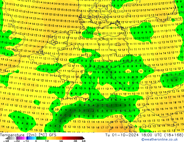 карта температуры GFS вт 01.10.2024 18 UTC
