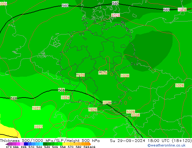 Thck 500-1000hPa GFS Ne 29.09.2024 18 UTC