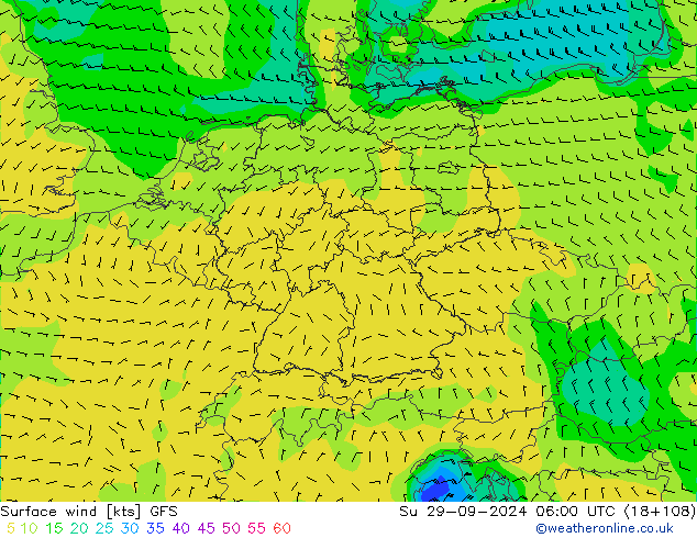 Surface wind GFS Su 29.09.2024 06 UTC