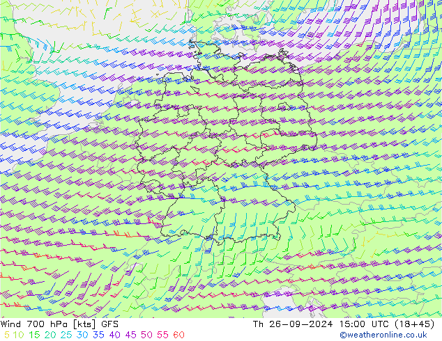 Wind 700 hPa GFS do 26.09.2024 15 UTC