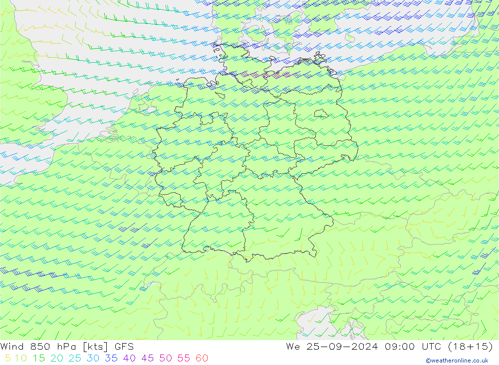 Vento 850 hPa GFS Qua 25.09.2024 09 UTC