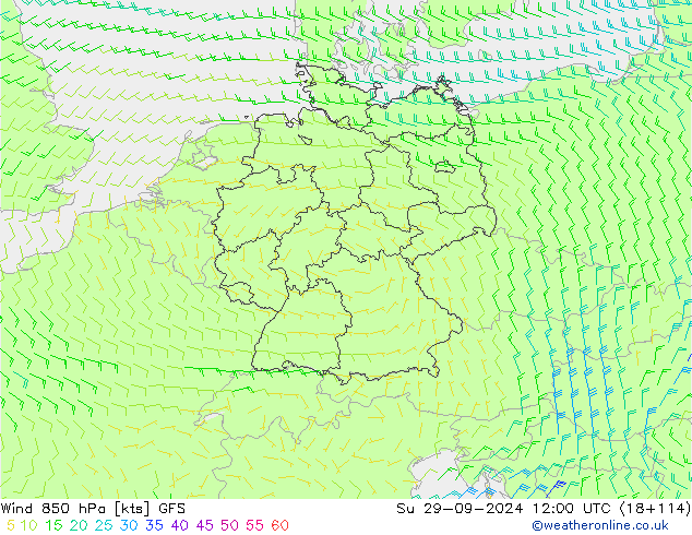 ветер 850 гПа GFS Вс 29.09.2024 12 UTC