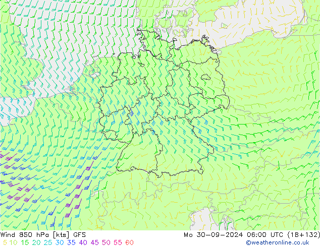 Vento 850 hPa GFS lun 30.09.2024 06 UTC