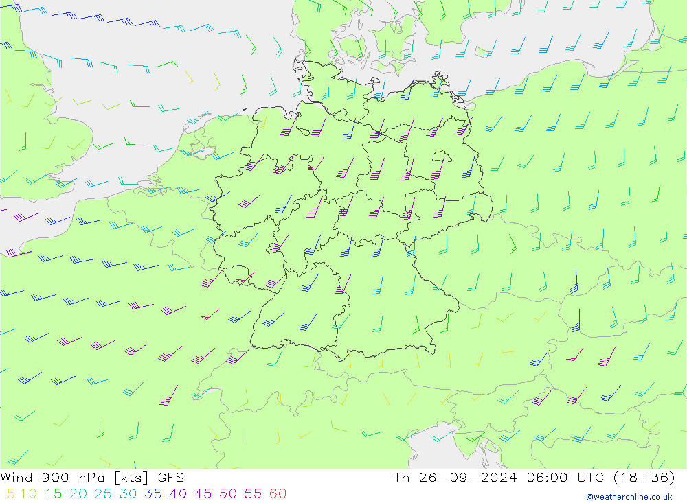 ветер 900 гПа GFS чт 26.09.2024 06 UTC