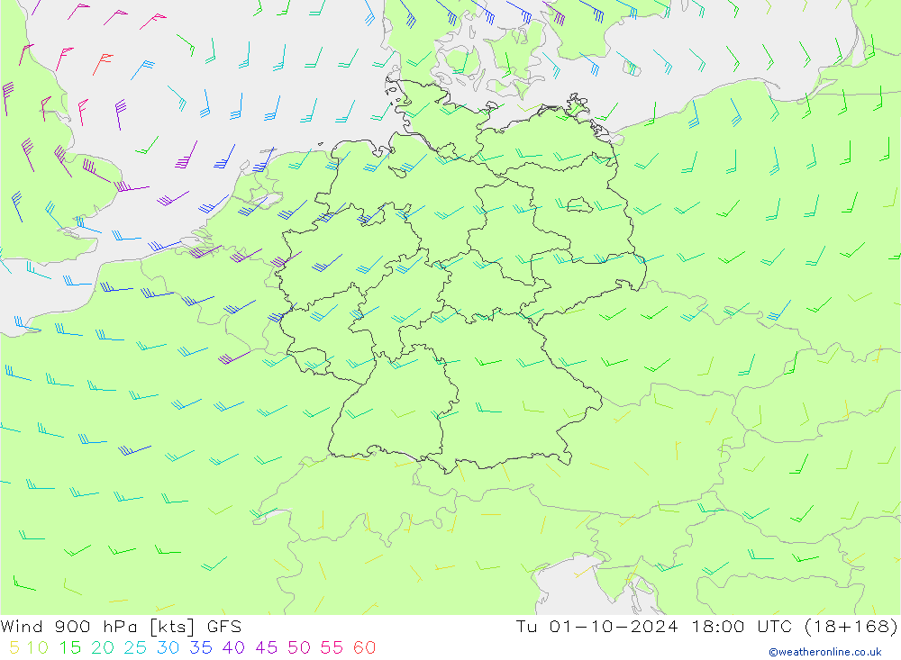 Viento 900 hPa GFS mar 01.10.2024 18 UTC