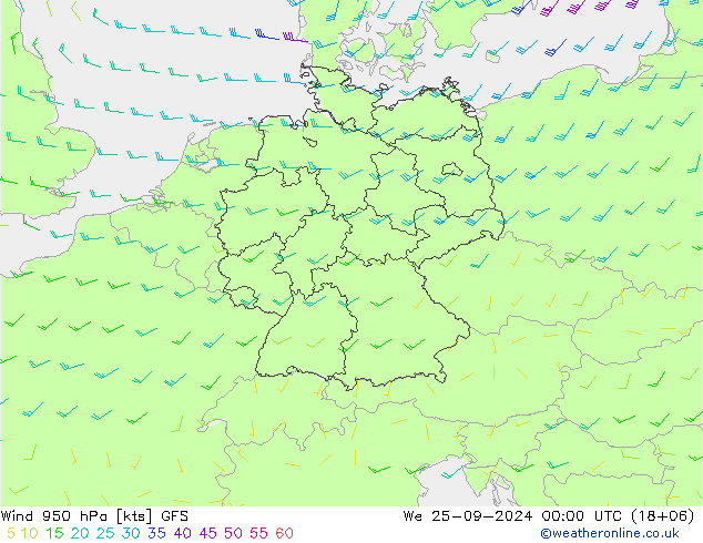 Vent 950 hPa GFS mer 25.09.2024 00 UTC