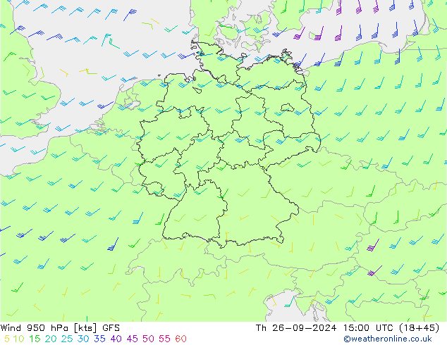 ветер 950 гПа GFS чт 26.09.2024 15 UTC