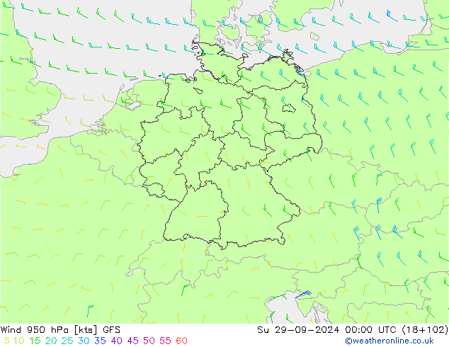 Wind 950 hPa GFS zo 29.09.2024 00 UTC