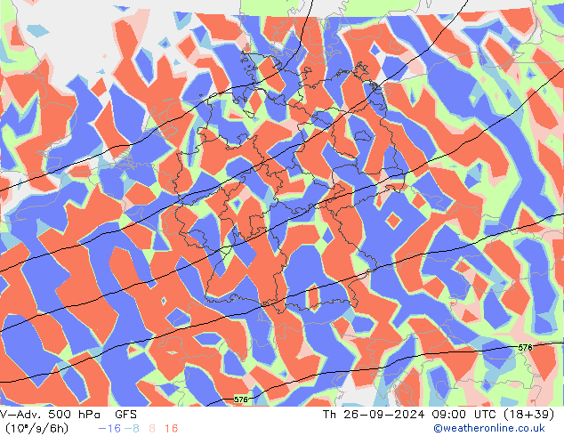 V-Adv. 500 hPa GFS Čt 26.09.2024 09 UTC