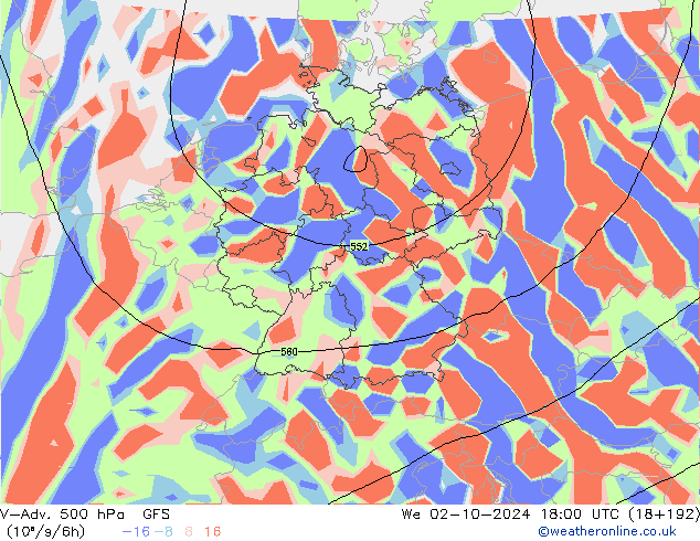 V-Adv. 500 hPa GFS Mi 02.10.2024 18 UTC