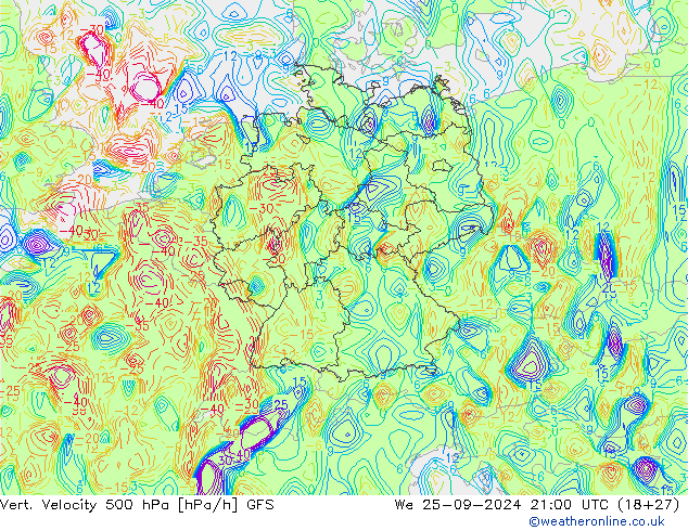 Vert. Velocity 500 hPa GFS Qua 25.09.2024 21 UTC