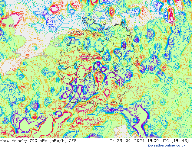 Vert. Velocity 700 hPa GFS Th 26.09.2024 18 UTC