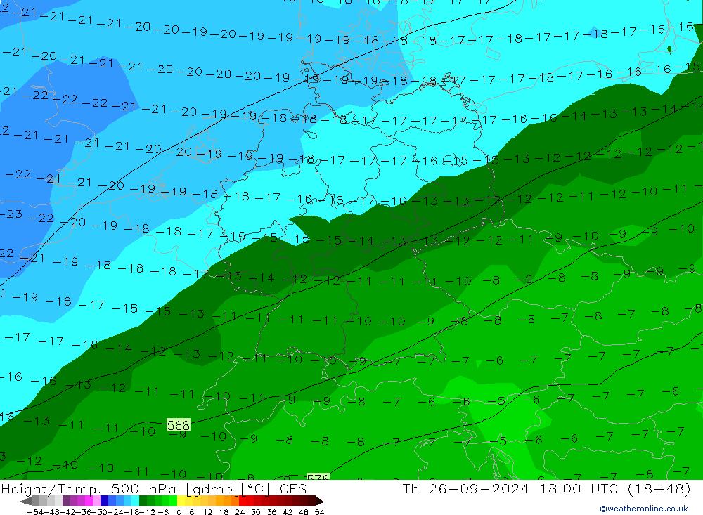 Height/Temp. 500 hPa GFS gio 26.09.2024 18 UTC