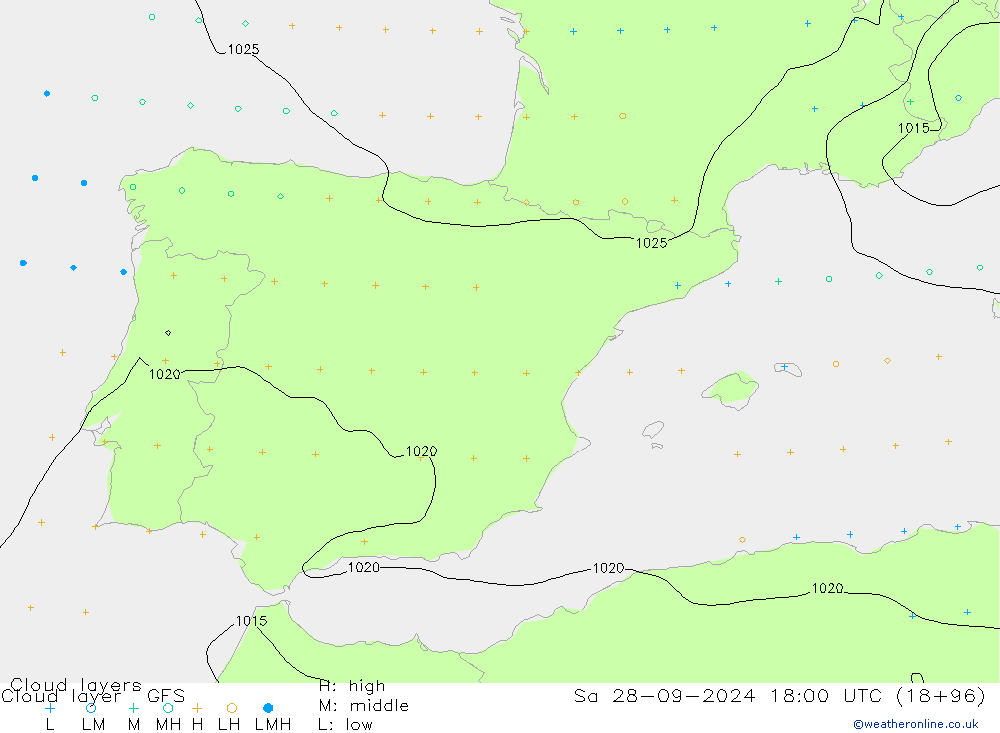 Cloud layer GFS  28.09.2024 18 UTC