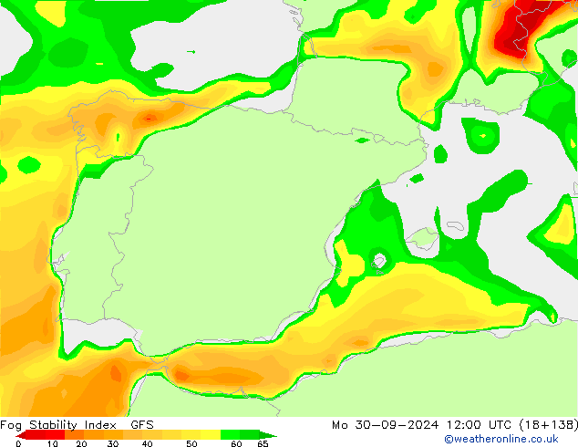 Fog Stability Index GFS lun 30.09.2024 12 UTC