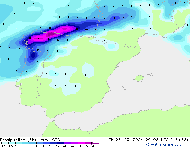 осадки (6h) GFS чт 26.09.2024 06 UTC