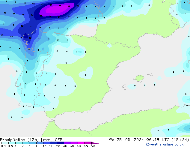 opad (12h) GFS śro. 25.09.2024 18 UTC