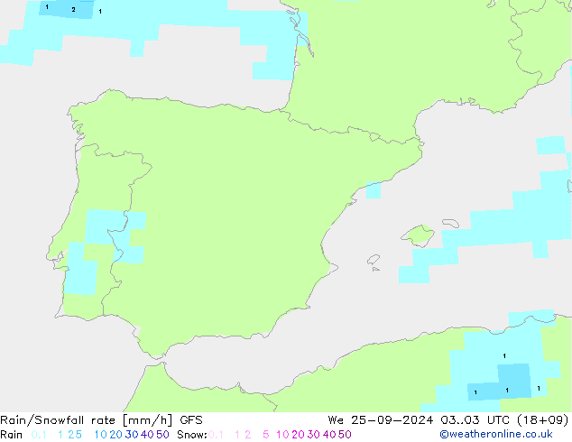 Rain/Snowfall rate GFS We 25.09.2024 03 UTC