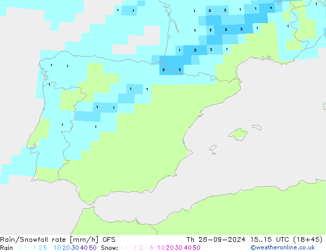 Rain/Snowfall rate GFS чт 26.09.2024 15 UTC