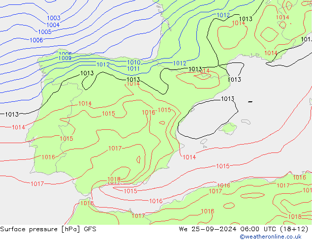 Surface pressure GFS We 25.09.2024 06 UTC