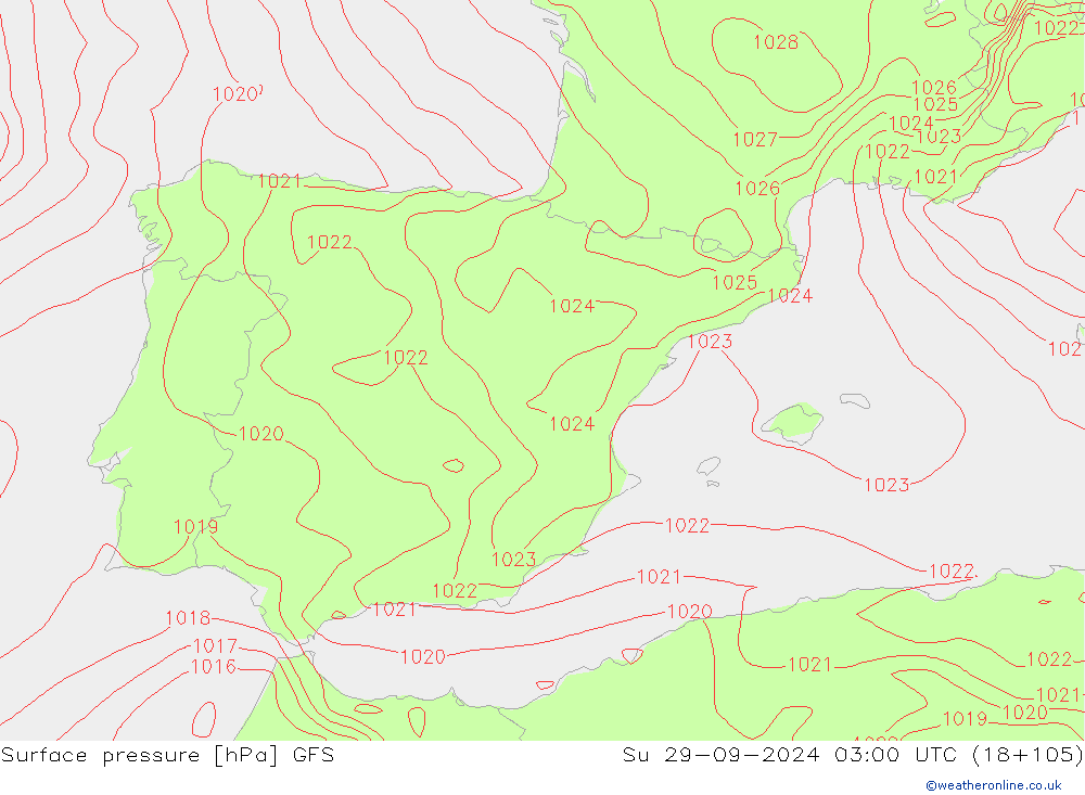 Surface pressure GFS Su 29.09.2024 03 UTC