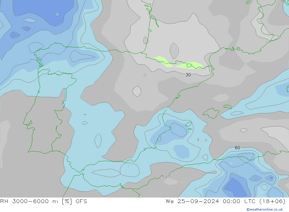 RH 3000-6000 m GFS We 25.09.2024 00 UTC