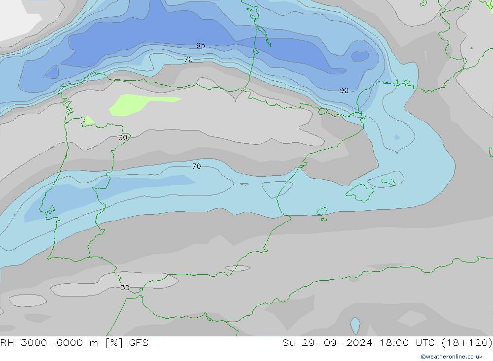 RH 3000-6000 m GFS Su 29.09.2024 18 UTC