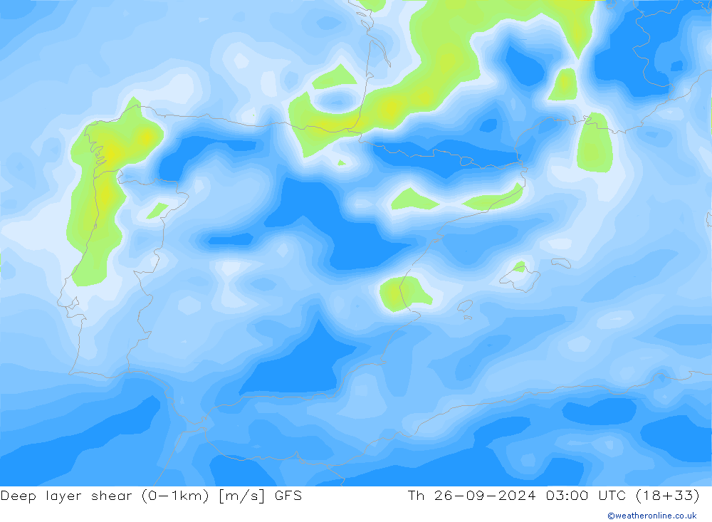 Deep layer shear (0-1km) GFS Per 26.09.2024 03 UTC