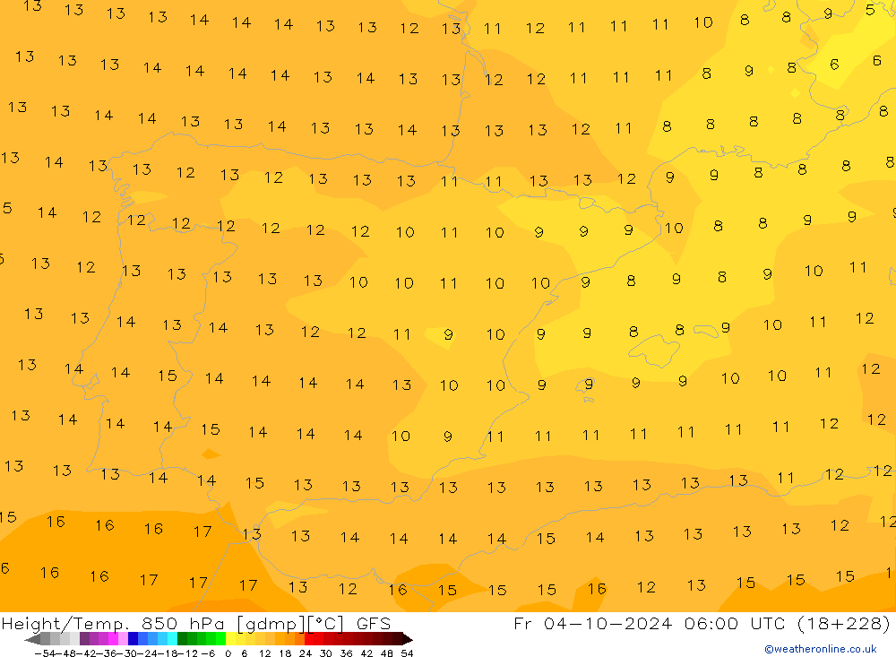 Height/Temp. 850 hPa GFS Fr 04.10.2024 06 UTC