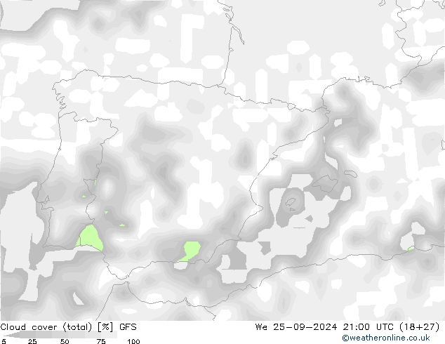 nuvens (total) GFS Qua 25.09.2024 21 UTC