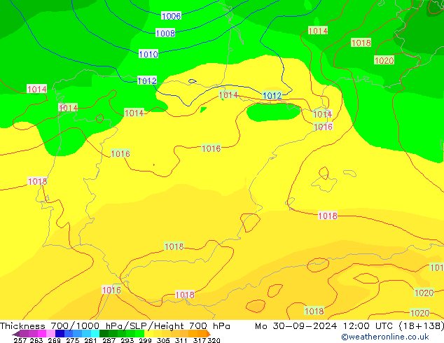 Thck 700-1000 hPa GFS Mo 30.09.2024 12 UTC