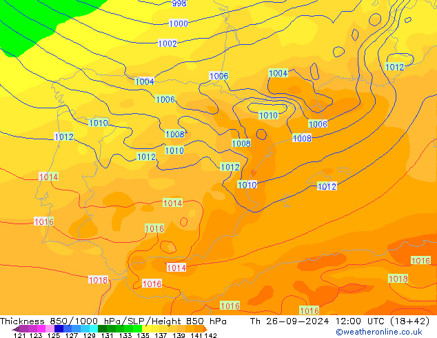 Dikte 850-1000 hPa GFS do 26.09.2024 12 UTC