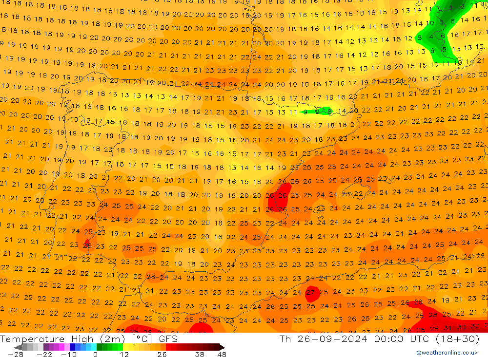 Maksimum Değer (2m) GFS Per 26.09.2024 00 UTC