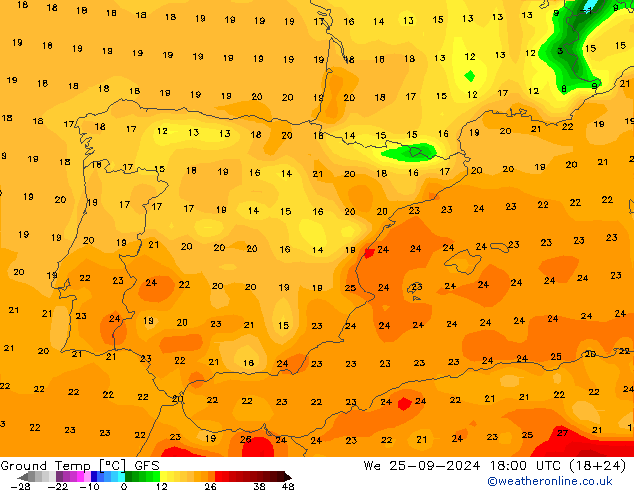 Bodemtemperatuur GFS wo 25.09.2024 18 UTC