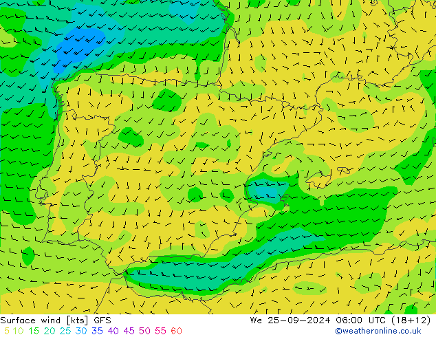 Wind 10 m GFS wo 25.09.2024 06 UTC