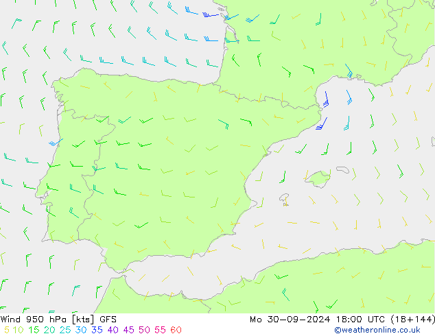 Wind 950 hPa GFS Mo 30.09.2024 18 UTC