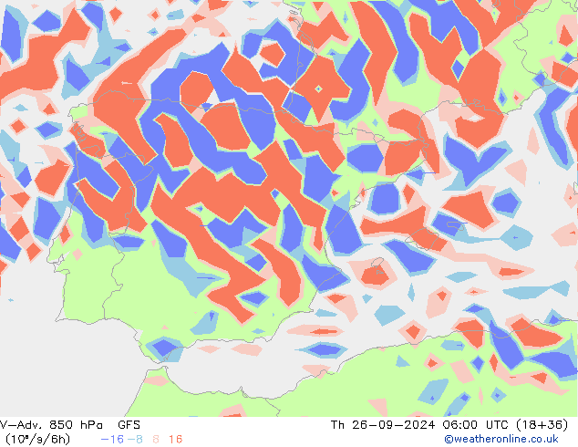 V-Adv. 850 hPa GFS Čt 26.09.2024 06 UTC