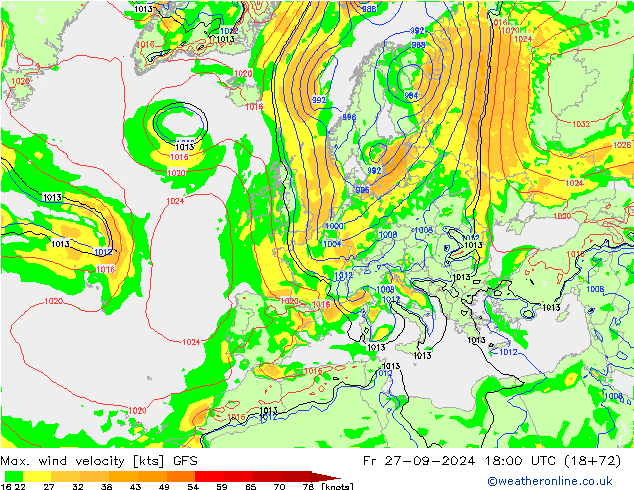 Windböen GFS Fr 27.09.2024 18 UTC