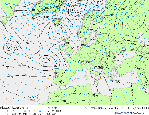 Cloud layer GFS Вс 29.09.2024 12 UTC