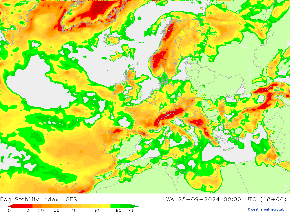 Fog Stability Index GFS mer 25.09.2024 00 UTC