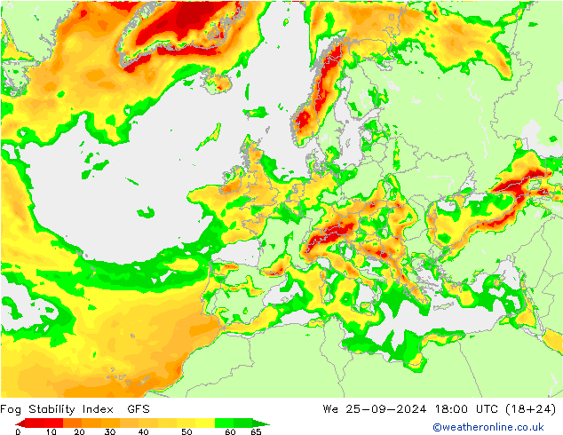 Fog Stability Index GFS ср 25.09.2024 18 UTC