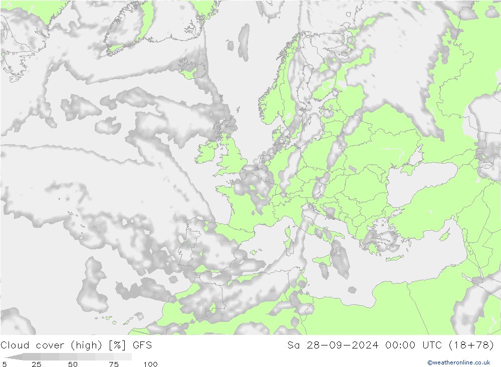 Cloud cover (high) GFS Sa 28.09.2024 00 UTC