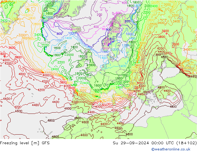 Zero termico GFS dom 29.09.2024 00 UTC